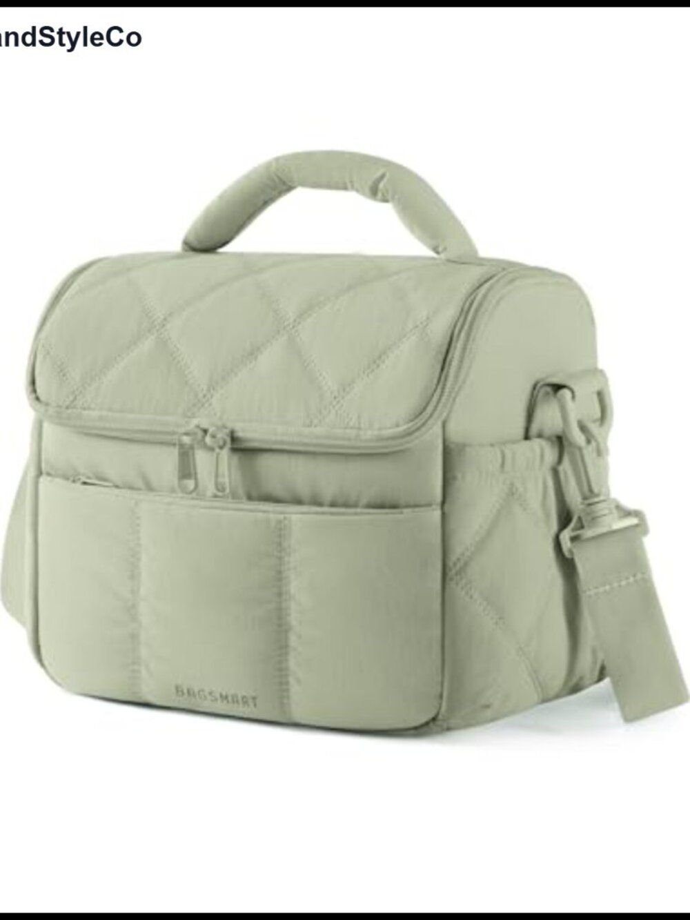 Insulated Quilted Lunch Bag Crossbody Tote PEVA Lining 6.7L Work Picnic
